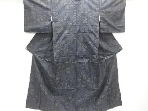 未使用品　色紙に花唐草模様織り出し本場泥大島紬着物アンサンブル